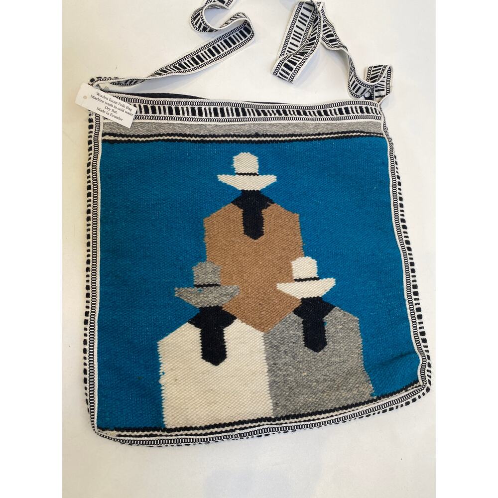Woolen Incan Folk Bag Made in Ecuador NWT Zipper Double Side Woven Crossbody Bag - Picture 2 of 7